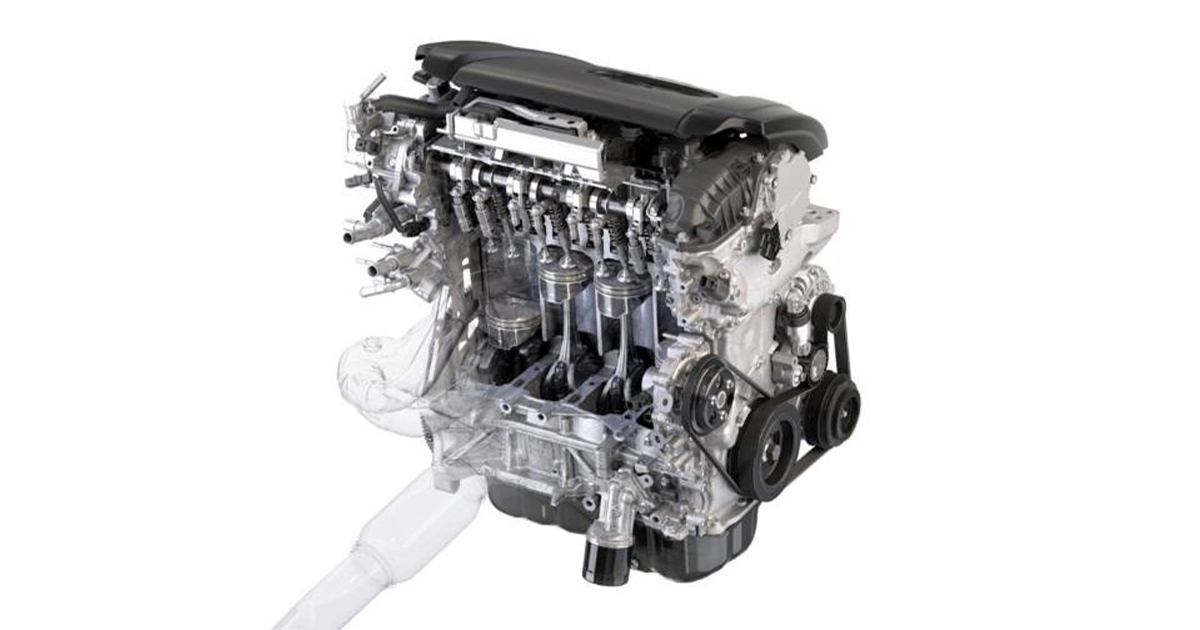 A Mazda vehicle engine on an isolated white background