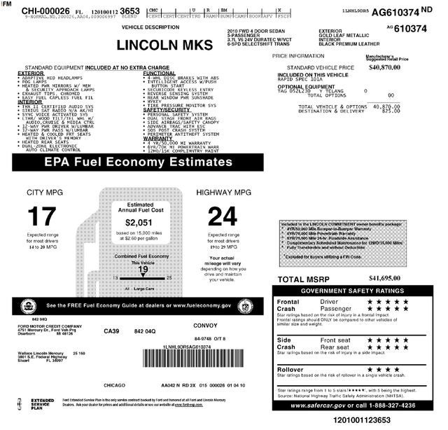 2010 Lincoln MKS Base