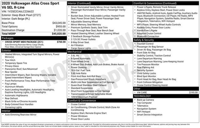 2020 Volkswagen Atlas Cross Sport 3.6L V6 SEL R-Line