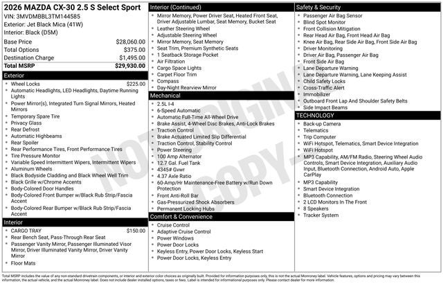 2026 Mazda Mazda CX-30 2.5 S Select Sport AWD