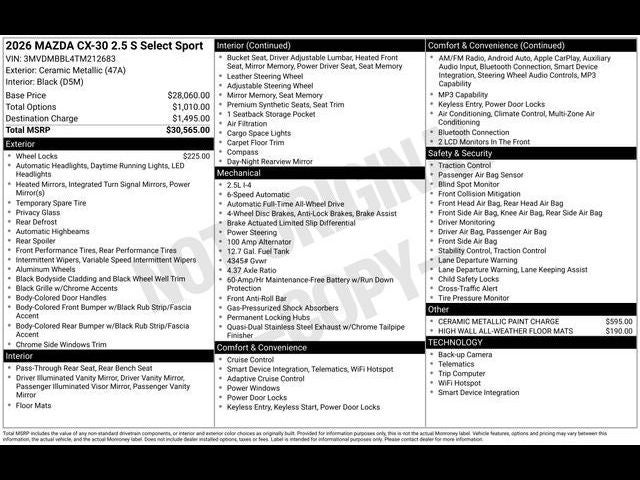 2026 Mazda Mazda CX-30 2.5 S Select Sport AWD