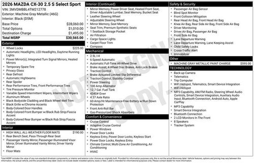 2026 Mazda Mazda CX-30 2.5 S Select Sport AWD