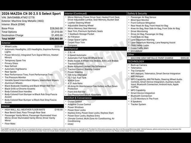 2026 Mazda Mazda CX-30 2.5 S Select Sport AWD