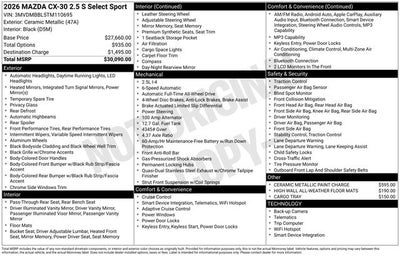 2026 Mazda Mazda CX-30 2.5 S Select Sport AWD