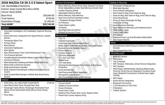 2026 Mazda Mazda CX-30 2.5 S Select Sport AWD