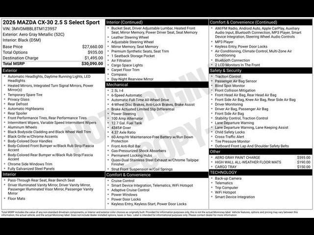 2026 Mazda Mazda CX-30 2.5 S Select Sport AWD