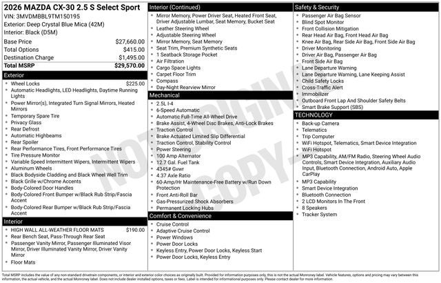 2026 Mazda Mazda CX-30 2.5 S Select Sport AWD