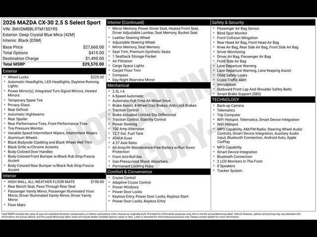 2026 Mazda Mazda CX-30 2.5 S Select Sport AWD