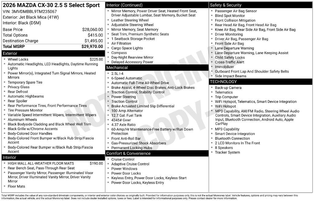2026 Mazda Mazda CX-30 2.5 S Select Sport AWD