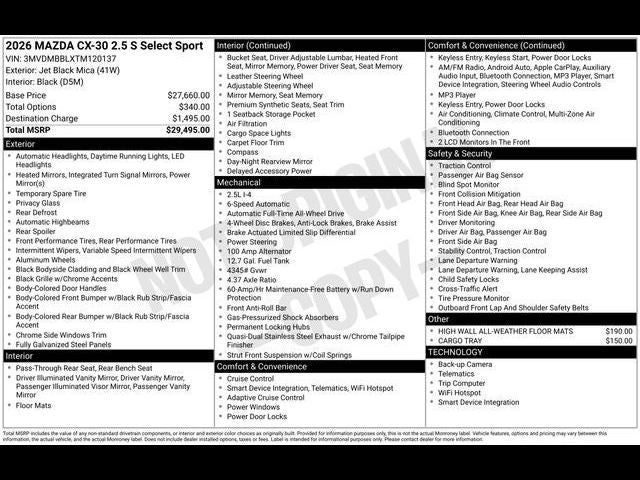 2026 Mazda Mazda CX-30 2.5 S Select Sport AWD