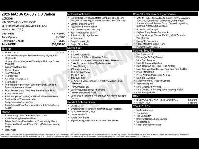 2026 Mazda Mazda CX-30 2.5 S Carbon Edition AWD