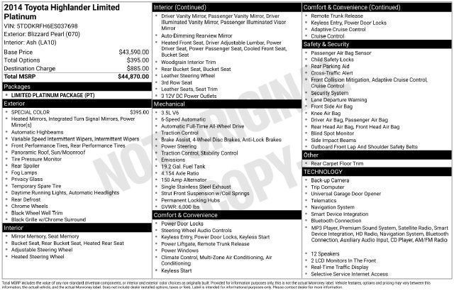 2014 Toyota Highlander Limited Platinum V6