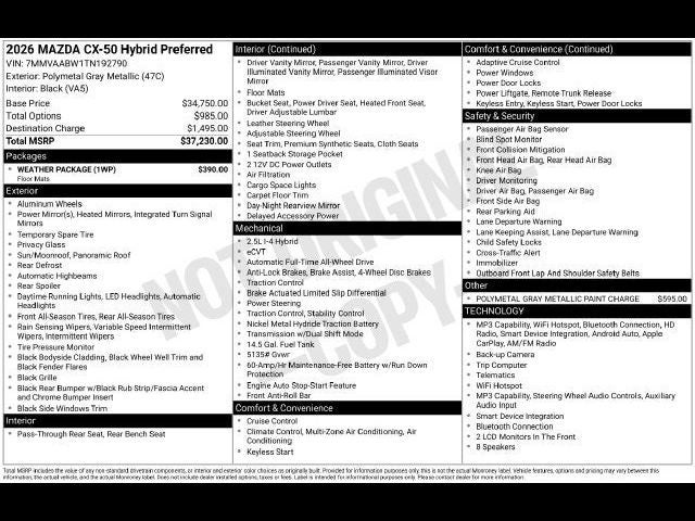 2026 Mazda Mazda CX-50 Hybrid Preferred AWD
