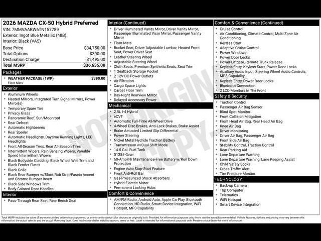 2026 Mazda Mazda CX-50 Hybrid Preferred AWD
