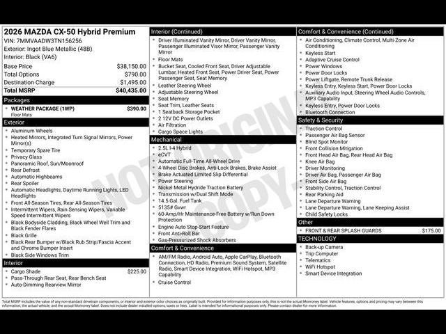 2026 Mazda Mazda CX-50 Hybrid Premium AWD