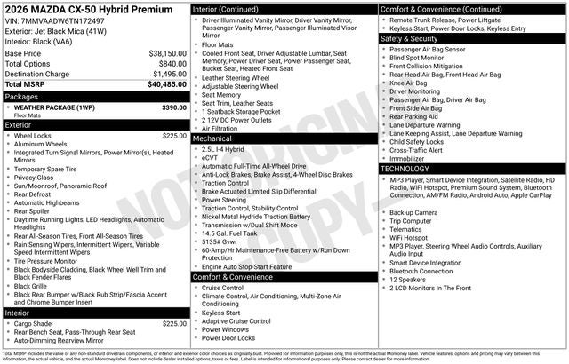 2026 Mazda Mazda CX-50 Hybrid Premium AWD