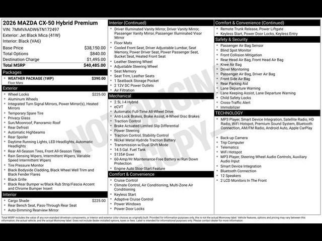 2026 Mazda Mazda CX-50 Hybrid Premium AWD