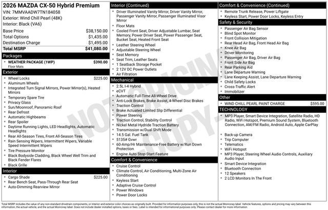 2026 Mazda Mazda CX-50 Hybrid Premium AWD