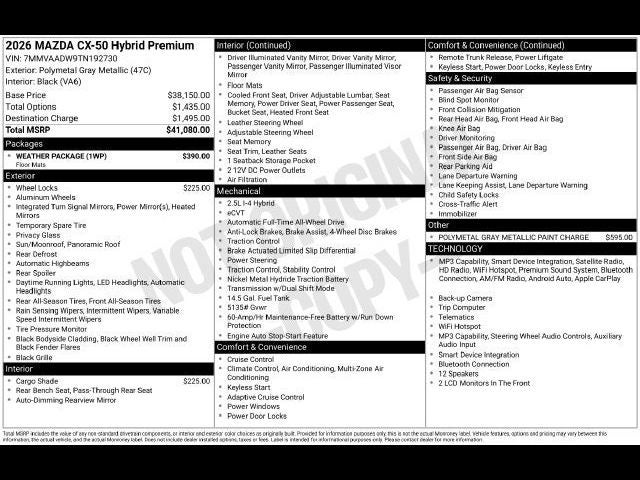 2026 Mazda Mazda CX-50 Hybrid Premium AWD