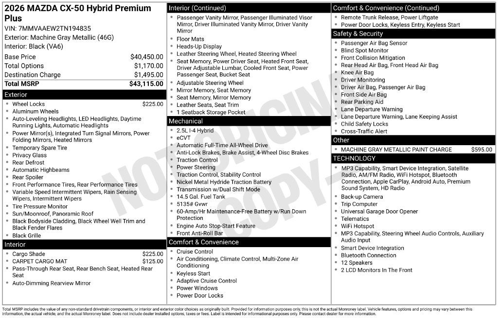 2026 Mazda Mazda CX-50 Hybrid Premium Plus AWD