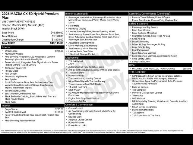 2026 Mazda Mazda CX-50 Hybrid Premium Plus AWD