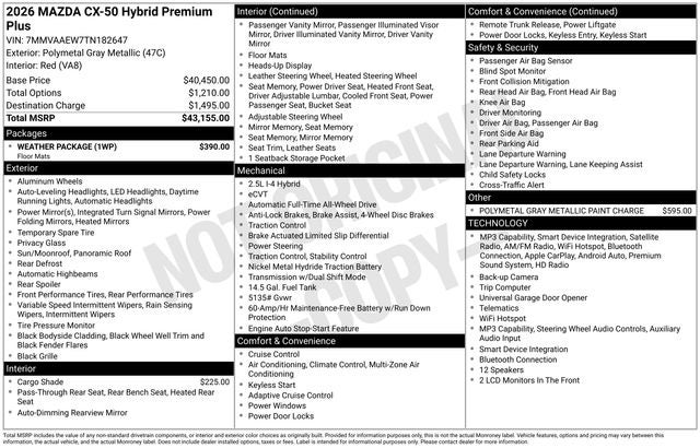 2026 Mazda Mazda CX-50 Hybrid Premium Plus AWD