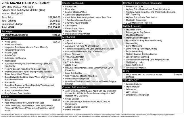 2026 Mazda Mazda CX-50 2.5 S Select AWD