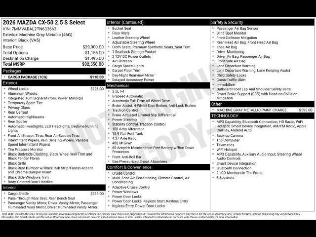 2026 Mazda Mazda CX-50 2.5 S Select AWD