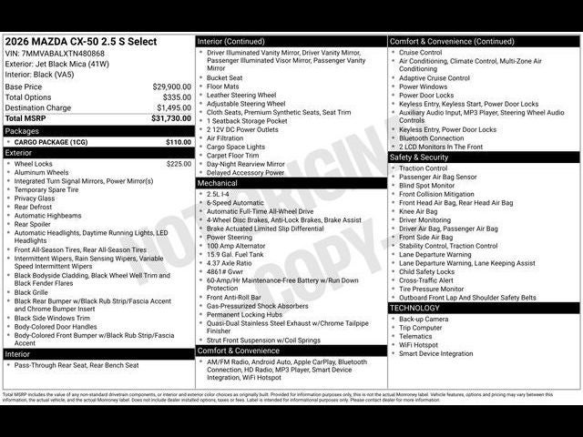 2026 Mazda Mazda CX-50 2.5 S Select AWD