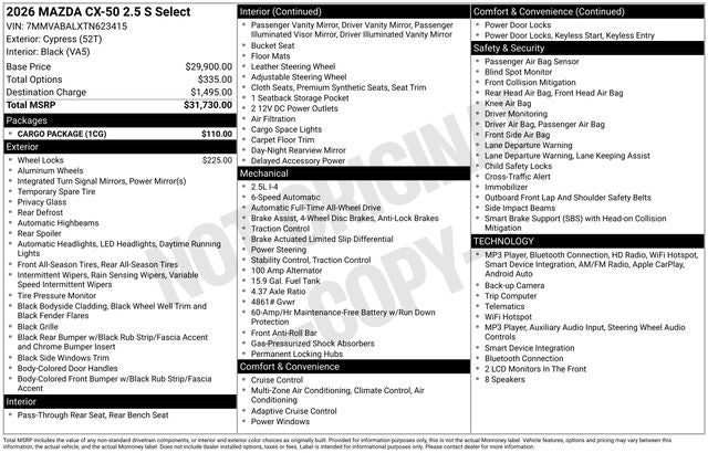 2026 Mazda Mazda CX-50 2.5 S Select AWD