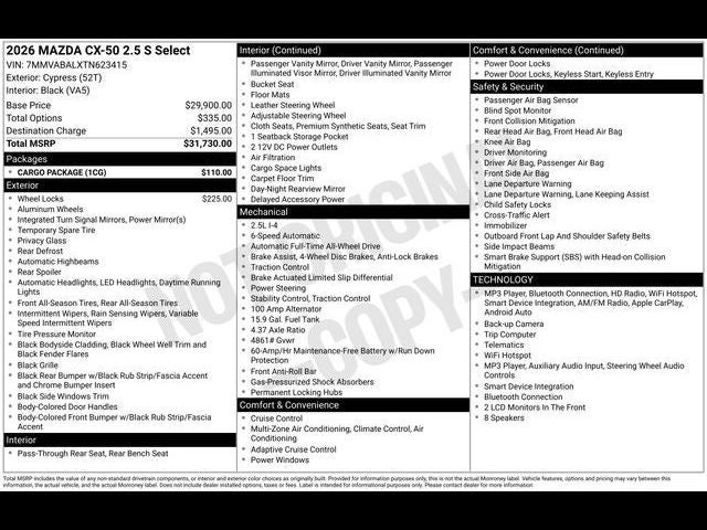 2026 Mazda Mazda CX-50 2.5 S Select AWD