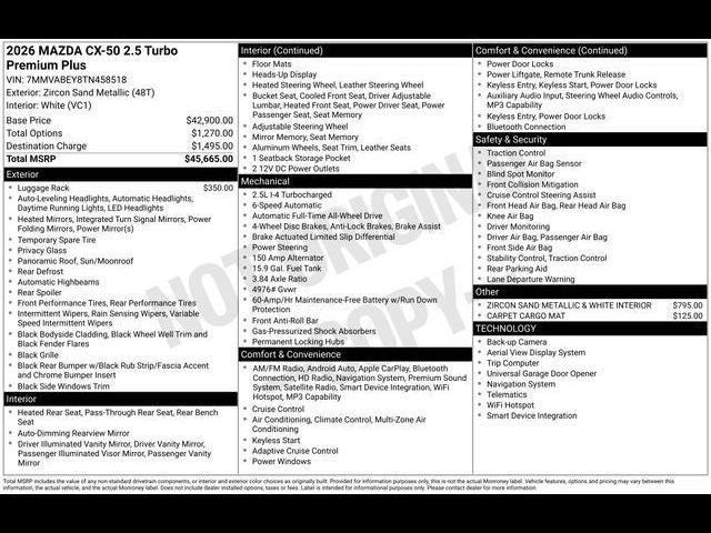 2026 Mazda Mazda CX-50 2.5 Turbo Premium Plus AWD