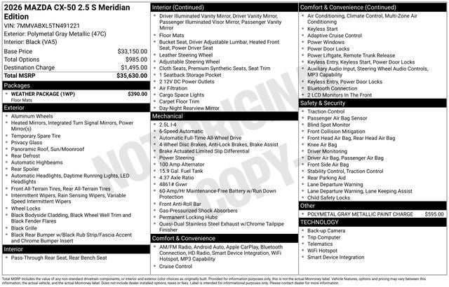 2026 Mazda Mazda CX-50 2.5 S Meridian Edition AWD
