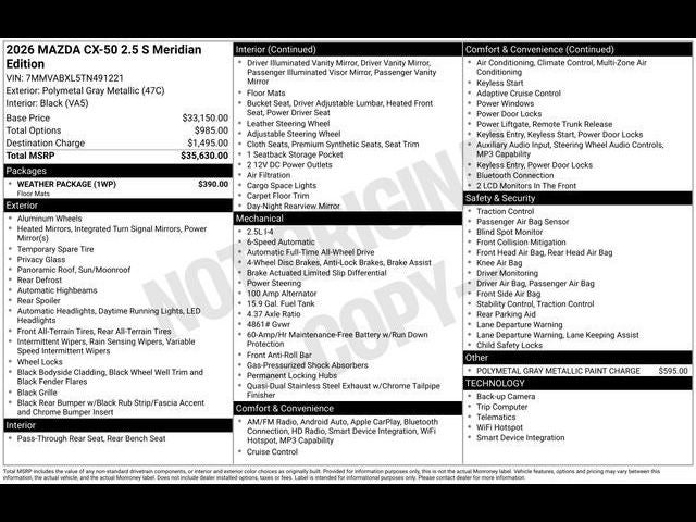 2026 Mazda Mazda CX-50 2.5 S Meridian Edition AWD