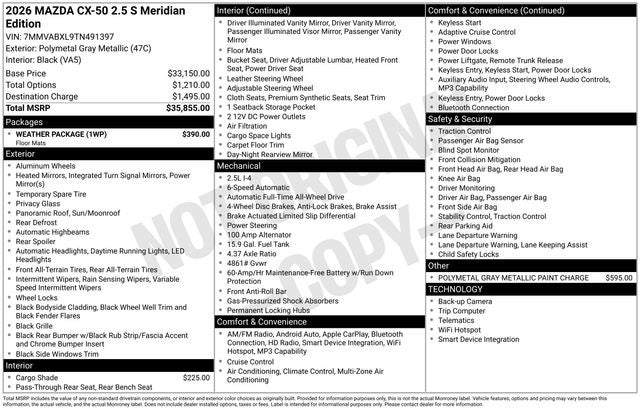 2026 Mazda Mazda CX-50 2.5 S Meridian Edition AWD