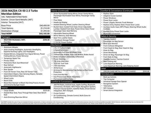 2026 Mazda Mazda CX-50 2.5 Turbo Meridian Edition AWD