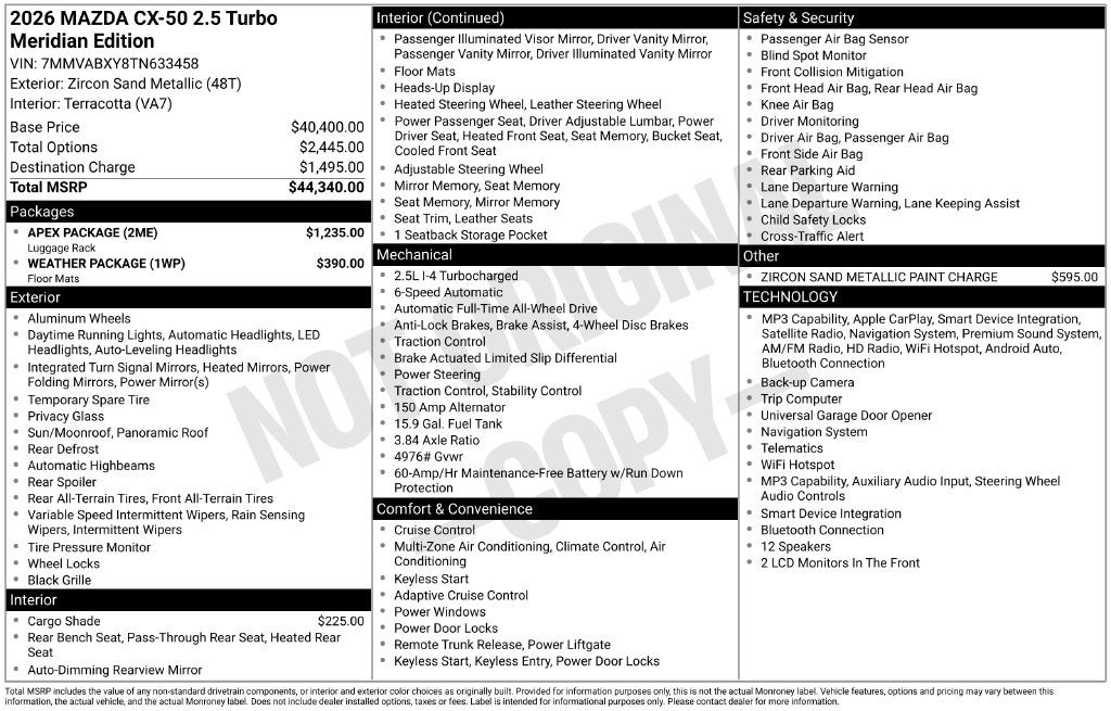 2026 Mazda Mazda CX-50 2.5 Turbo Meridian Edition AWD