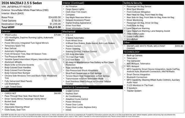2026 Mazda Mazda3 Sedan 2.5 S