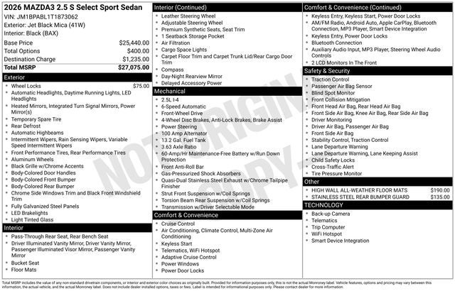 2026 Mazda Mazda3 Sedan 2.5 S Select Sport