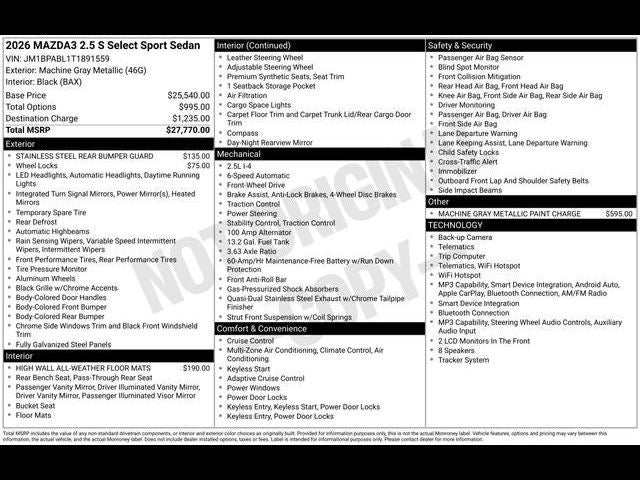 2026 Mazda Mazda3 Sedan 2.5 S Select Sport