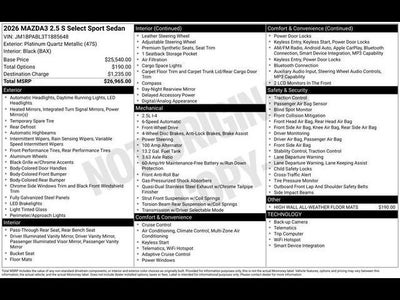 2026 Mazda Mazda3 Sedan 2.5 S Select Sport