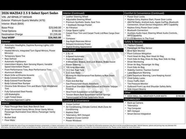 2026 Mazda Mazda3 Sedan 2.5 S Select Sport