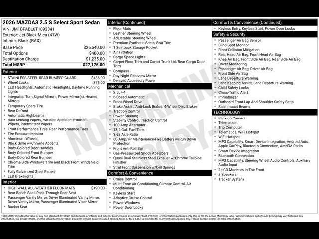 2026 Mazda Mazda3 Sedan 2.5 S Select Sport