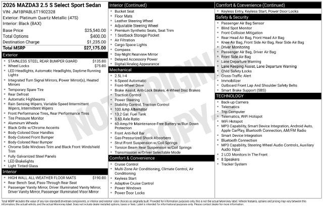 2026 Mazda Mazda3 2.5 S Select Sport