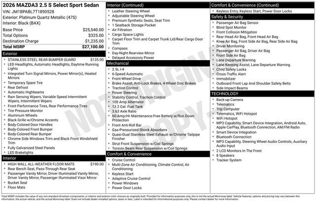2026 Mazda Mazda3 Sedan 2.5 S Select Sport