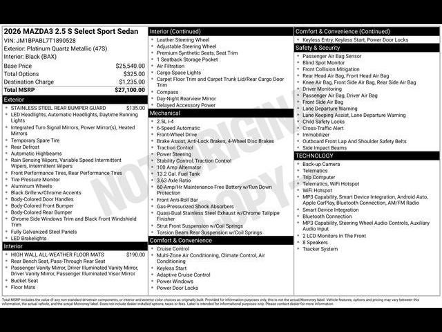 2026 Mazda Mazda3 Sedan 2.5 S Select Sport