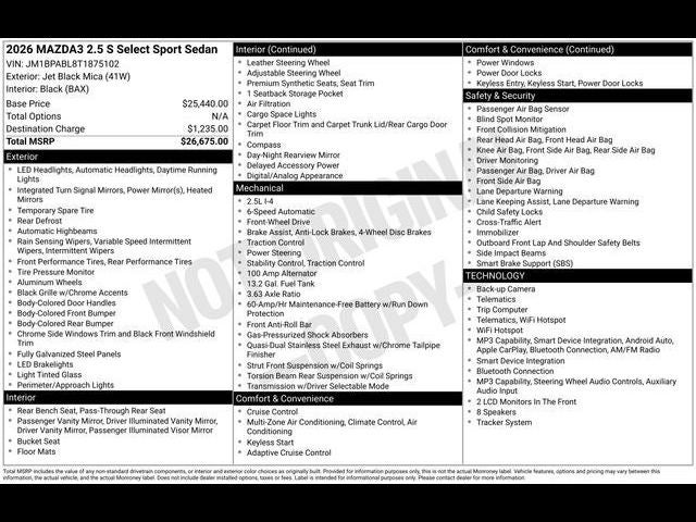 2026 Mazda Mazda3 Sedan 2.5 S Select Sport