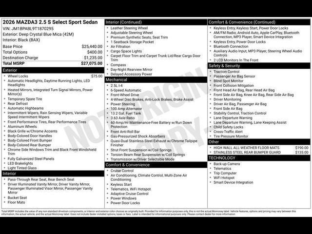 2026 Mazda Mazda3 Sedan 2.5 S Select Sport