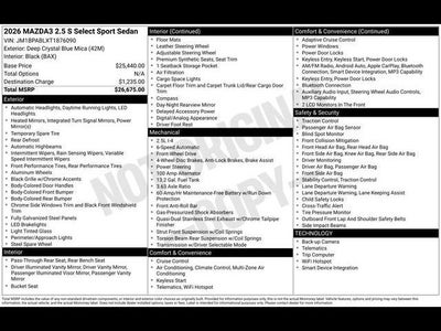 2026 Mazda Mazda3 Sedan 2.5 S Select Sport