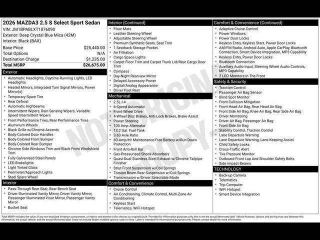 2026 Mazda Mazda3 Sedan 2.5 S Select Sport